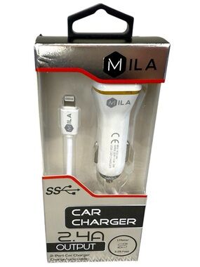 Car Charger Dual-Port With 2.4A Output With Lightning Cable in White